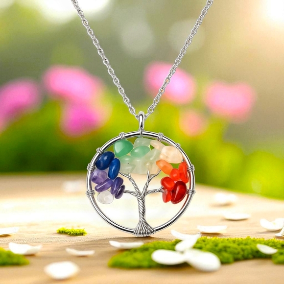ποΈTree Of Life π³ Handmade Colorful Boho Chic Pendant With Natural Stones ππ - Picture 11 of 13